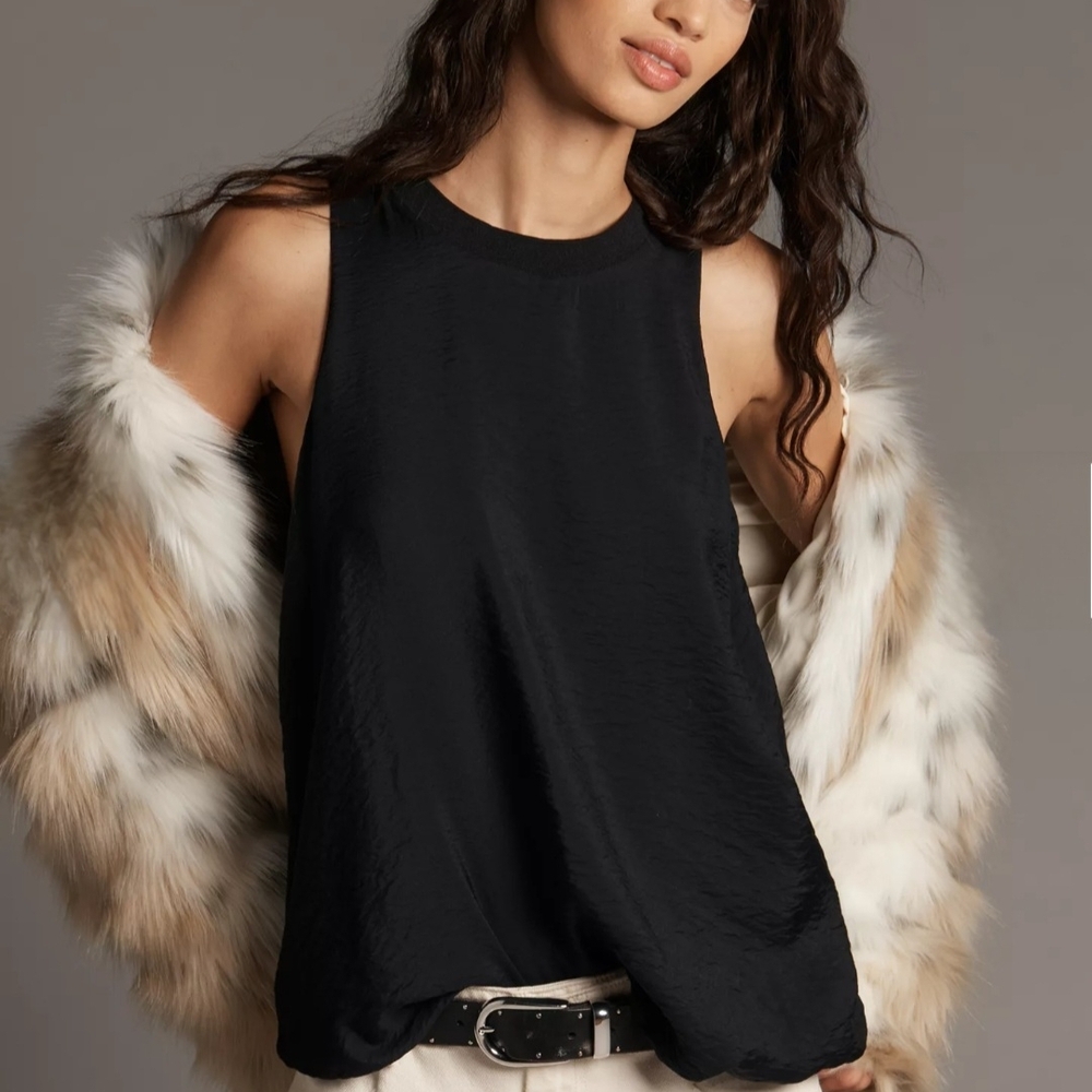 NWT Anthropologie Dressy Black Tank With Bubble Hem Small New S Sleeveless Shirt